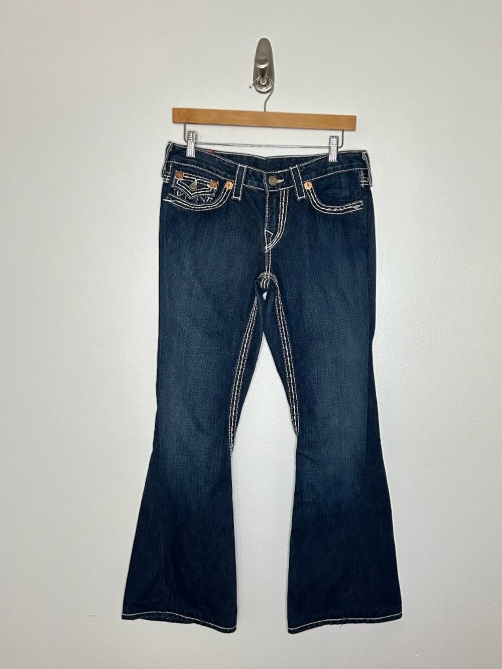 True Religion Joey Big T Contrast Stitch Flare Jeans - Made in USA Size 30